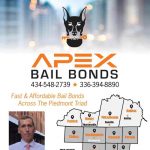 An informative visual explaining the difference between bail and bond in Danville, VA. The image represents Apex Bail Bonds, a trusted provider helping individuals navigate the bail process. Featuring a regional service map covering Pittsylvania County, Henry County, and Halifax, the image reinforces the importance of choosing between cash bail and a bail bond when securing a release from jail.