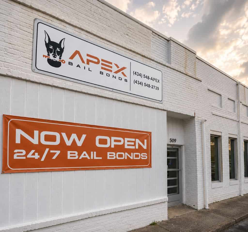 Exterior of Apex Bail Bonds office in Danville, VA, providing failure to appear bail bond services 24/7.